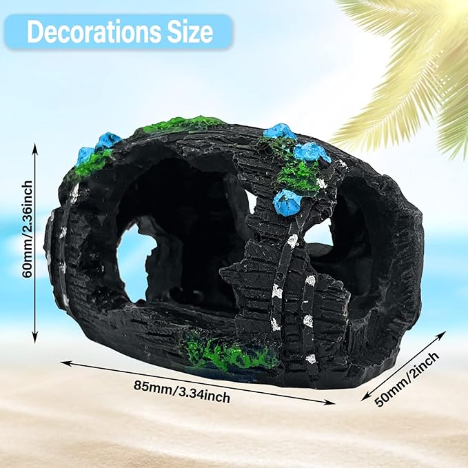 1pcs Aquarium Decorations——Resin Broken Barrel Fish Tank Ornament, Fish Tank Decorations for Fish Cave Hide Hut(Black)