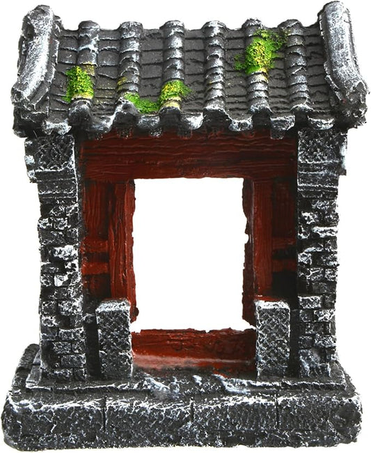 Saim Aquarium Decorations Classical Ancient Temple Ruins Ornament Chinese Old Building Decorations for Betta Fish Tank Fish to Sleep Rest Hide Play