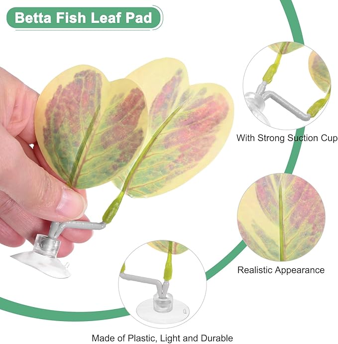 M METERXITY 2-Pack Betta Fish Leaf Pad, Hammock Plant Leaf Pad, Realistic Resting Fish Rest Bed for Fish Tank Decorations/Aquarium Accessories/Breeding [Pink Gradient, Heart-Shaped]