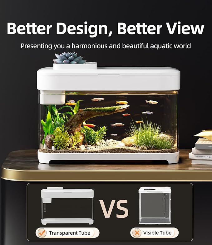 Smart Fish Tank 3 Gallon Aquarium Kit with Heater, Temperature Monitor, 3 Stage Filtration, 8 Color Lighting, Self Cleaning Small Betta Tank Acrylic