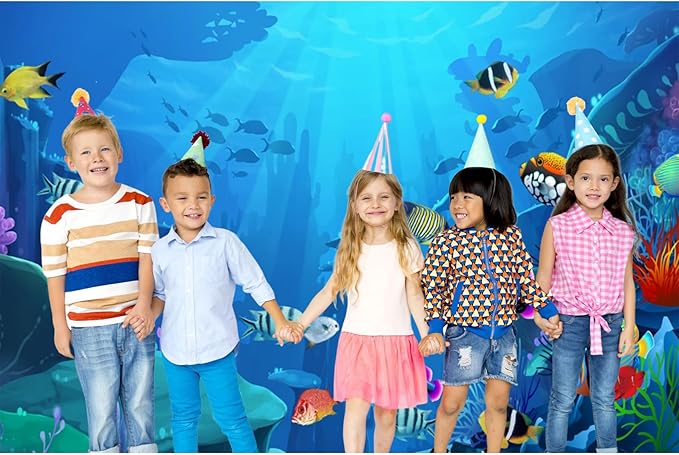 Renaiss Underwater World Aquarium Backdrop 12x8 ft Fabric Coral Reef Tropical Fish Mermaid Summer Party Photography Backdrop Under The Water Fish Tank Background for Birthday Baby Shower Decor