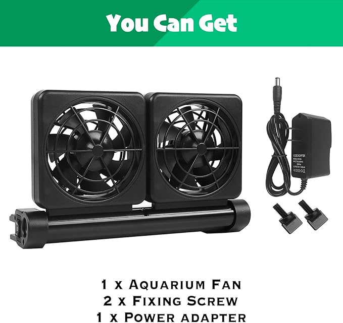 Aquarium Chiller, Fish Tank Cooling Fan System for Salt Fresh Water, 2 Variable Speed, Wide Angle Adjustable (2-Fan)