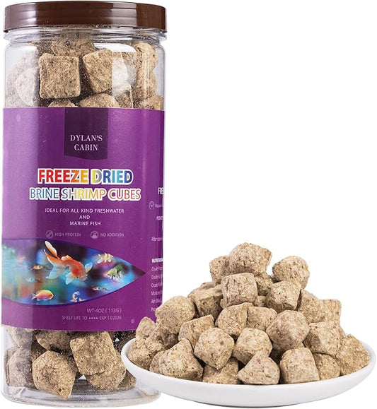 Freeze Dried Brine Shrimp Cubes - Natural High Protein Food for Tropical & Marine Fish Cichlids Tetras Discus Goldfish Angel Fish Koi (113g)