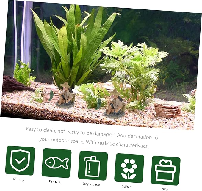 2pcs Fisherman Figurine Garden Decoration Realistic Resin Ornaments for Aquarium and Sand Table Decor for Indoor and Outdoor Use Random