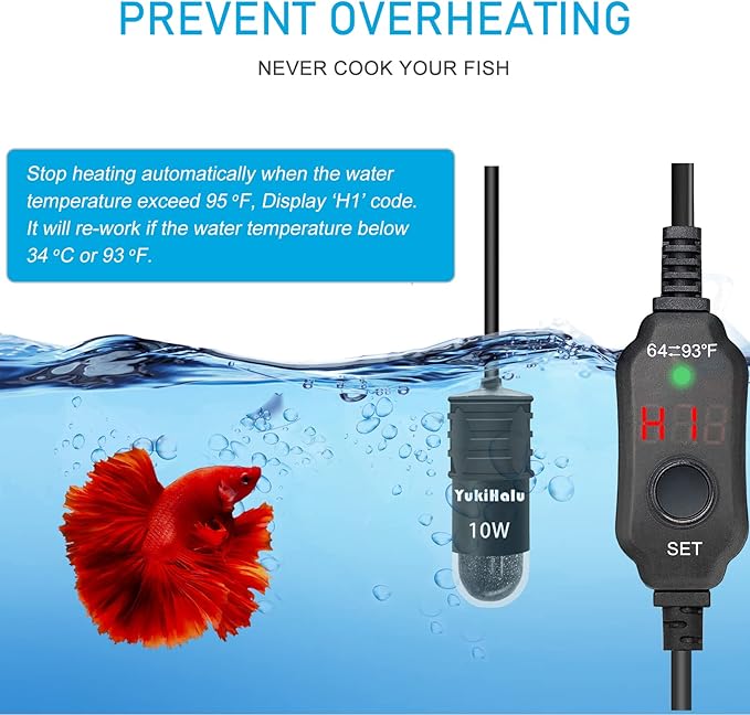YukiHalu USB Powered Aquarium Heater, 10W Adjustable Mini Fish Tank Heater with External Temperature Controller, LED Display, Used for 0.5-1 Gallon Tank (10W USB Adapter)