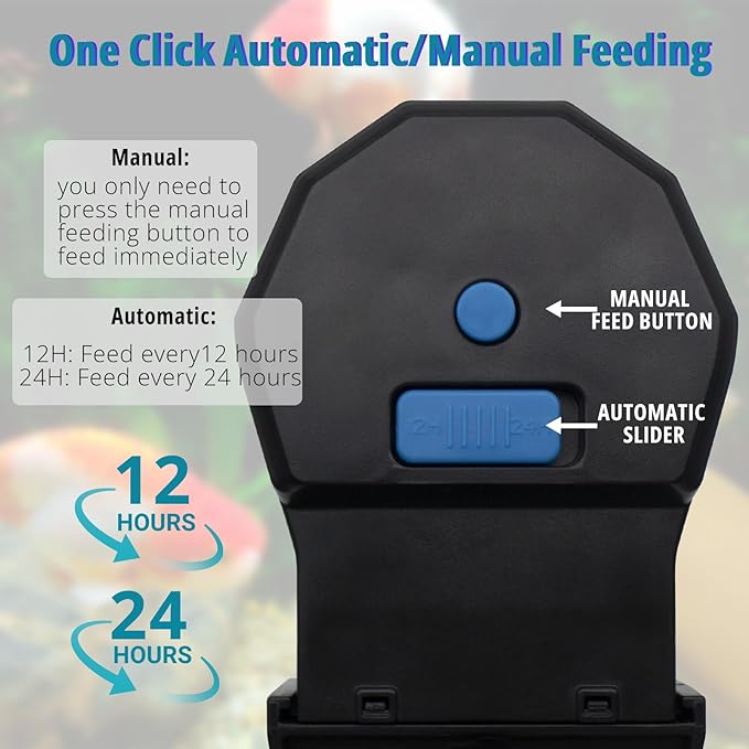 Automatic Fish Feeder,Feeder Automatic Dispenser,with Two Food Containers 100/210 ML Capacity, Fish Feeding Ring, Suitable for Vacation Weekend Day, Small Tank, Big Aquariums