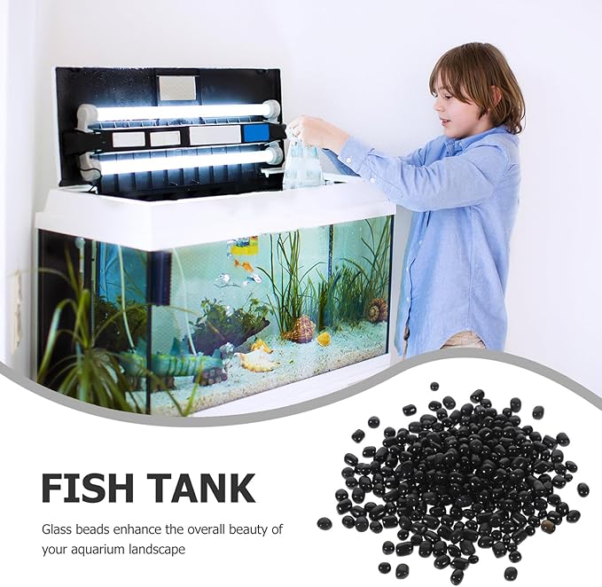Healifty Black Aquarium Gravel Fish Tank Rocks 3-5mm Glass Beads Decorative Landscaping Stones for Vase and Aquatic Pets Tank Bottom Sand