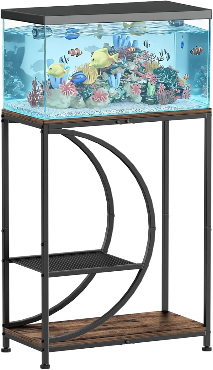 10 Gallon Fish Tank Stand, Aquarium Stand with Smooth Wood Board and Matte Black Iron Frame, Heavy Duty Sturdy Design for Home Office Use, Black (Tank not Included)