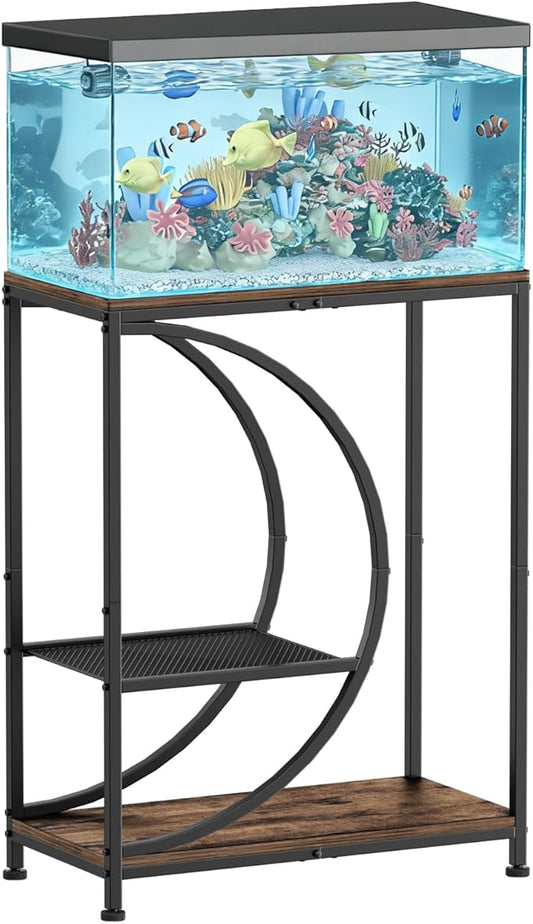 10 Gallon Fish Tank Stand, Aquarium Stand with Smooth Wood Board and Matte Black Iron Frame, Heavy Duty Sturdy Design for Home Office Use, Black (Tank not Included)