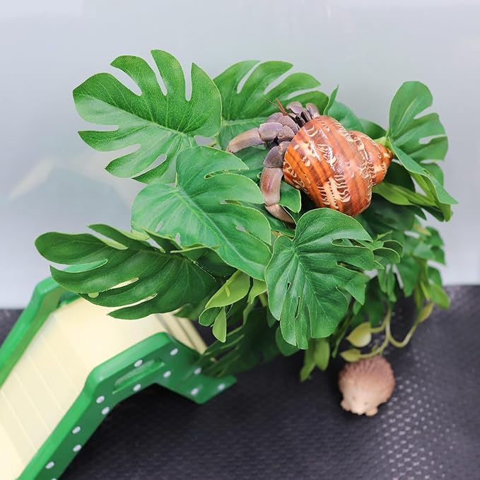 Hermit Crab Climbing Toy, Reptile Plants for Aquarium, Hanging Plastic Simulated Turtle Leaf Plant with Suction Cup, Reptile Tank Habitat Decor Accessories for Lizards Geckos Bearded Dragons Snake