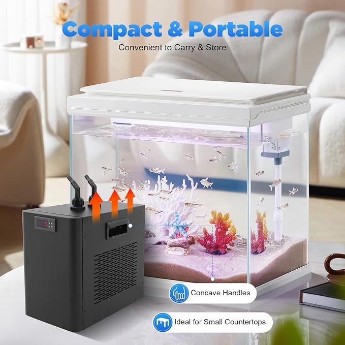Aquarium Chiller, 110V 270W Aquarium Cooler Water Chiller 160L 1/10HP Fish Tank Hydroponic Cold Plunge with Compressor Refrigeration for Families Aquariums Seafood Markets & Hotels