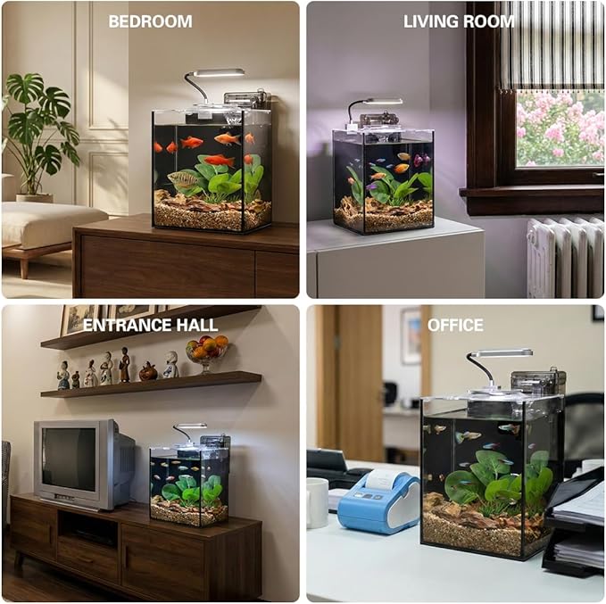Fish Tank Kit,2.2 Gallon Small Aquarium,Ultra-Clear Nano Aquarium,Betta Fish Tank,Small Fish Tank,Aquarium Starter kit with Light,Filter,Pine Skin Stone,Sand and Artificial Plants