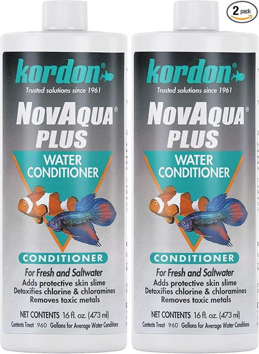 Kordon NOVAQUA Plus - Freshwater & Saltwater Aquarium Water Conditioner – Instantly Detoxifies Chlorine, Chloramines, & Heavy Metals, Replaces Fish Slime Coat, Reduces Fish Stress, 16 Ounces
