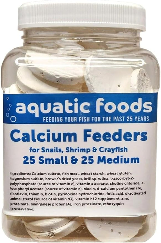 Calcium Feeder Disks for Shrimp, Snails, Crabs, Crayfish, Hermit Crabs and All Tropical Fish, 50 Count Jar of Small & Medium Feeder Disks