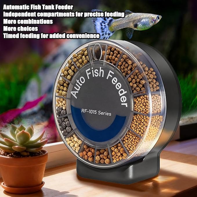 Fish Automatic Feeder - Airtight Separate Compartments Food Dispenser System, 105ml Timed Aquarium Feeding Device, Durable Pet Tank Care Tool | Vacation Turtle Outdoor for Vacation Turtle Outdoor