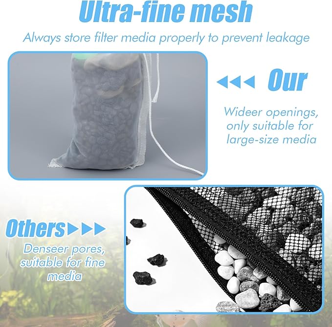 3 Pack 180 μm Filter Bag, Aquarium Media Bag with Drawstring Reusable Extra Fine Mesh Bags Nylon Aquarium Net Media Bags for Activated Carbon Resins(7.8x3.6in)