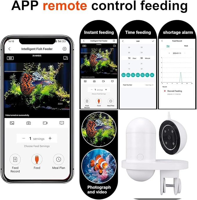 WiFi Automatic Fish Feeder for Aquariums, Smart Auto Fish Food Dispenser, 2.5K HD Camera WiFi App Control Food Dispenser with App Control Timer 2.5K Camera 230ml Large