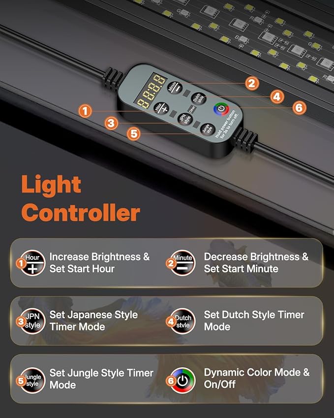 Pawfly Aquarium Light for Plants, 19 W Bluetooth Fish Tank Light, Full Spectrum Aquarium Lights for 18"-24" Fish Tanks, Extendable 24/7 LED Lights with Timer Modes & Adjustable Brightness