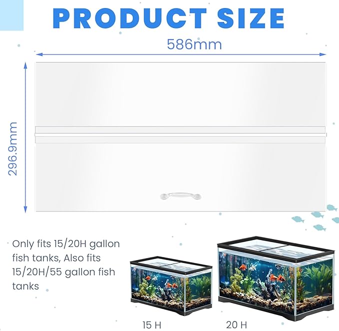 Sieral Aquarium Polycarbonate Canopy Set 23.07 x 11.69 x 0.12 Inch for 15/20H/55 Gallon Without Center Brace Aquariums Cover Fish Tank Lid with a Hook Knife, Clear