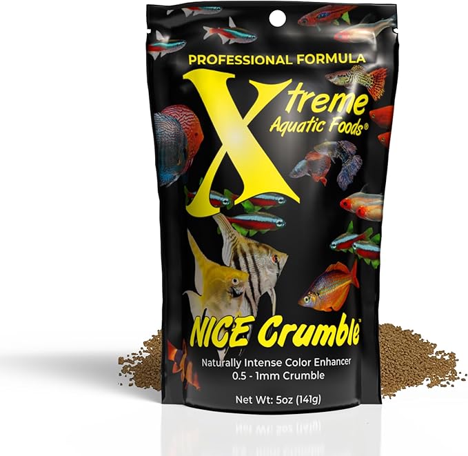 Xtreme Nice Crumbles - Color Enhancer for Small to Medium Fish - Max Protein Formula, Resealable Pouch, Ideal Supplementary Fish Food - USA Farm Grown (5oz)