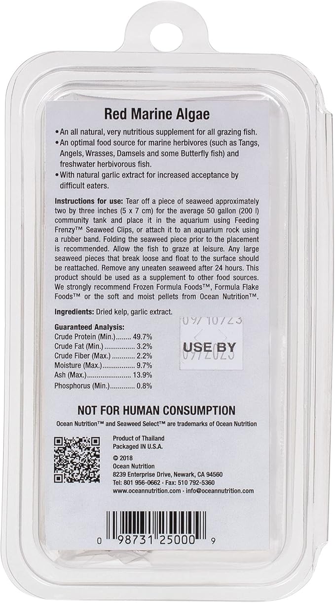 Ocean Nutrition Seaweed Sheets - Nutritious Red Marine Algae Saltwater Fish Food with Natural Garlic Extract for Algae Eater Fish - Perfect for Herbivorous & Omnivorous Fish, 4-Sheets 0.4 oz (12 g)