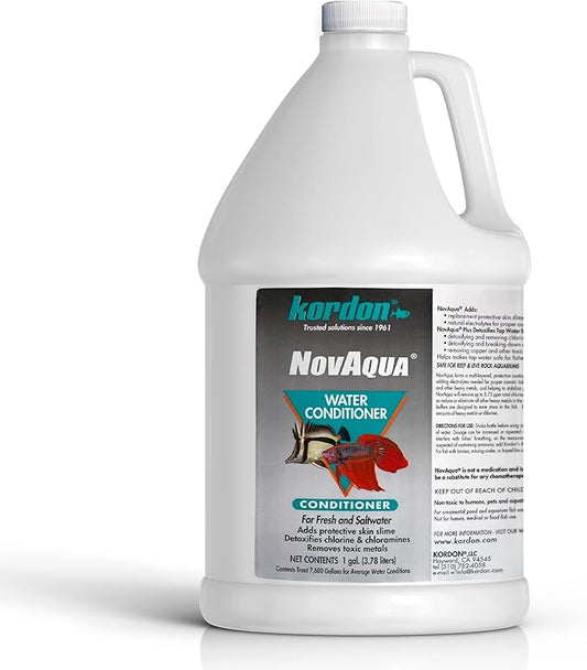KORDON Novaqua Aquarium Water Conditioner for Freshwater & Saltwater – Instantly Detoxifies Chlorine, Chloramines, & Heavy Metals in Tap Water, Replaces Fish Slime Coat, Adds pH Buffers, 1-gallon