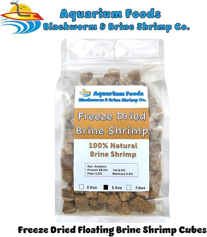 Brine Shrimp, Freeze Dried Floating Brine Shrimp Cubes for All Tropical Fish, Marine Fish, Discus, Cichlids, Koi & Pond Fish, Turtles…3.3oz Clear Bag