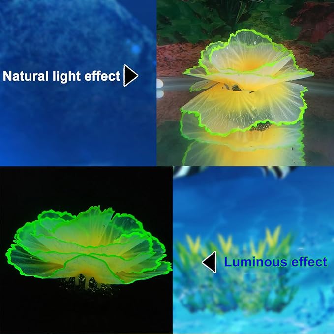 Aquarium Coral Ornament Glowing Effect Coral Decor Resin Fish Tank Plants Decoration for Aquarium Tank Landscape(Yellow)