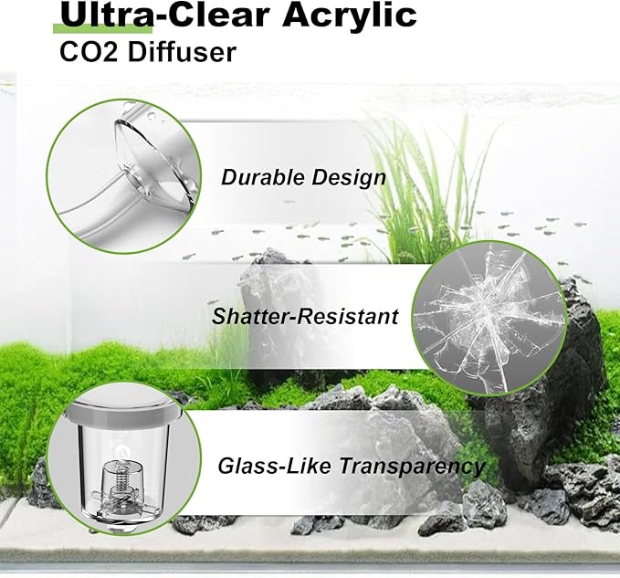 FZONE Acrylic Aquarium CO₂ Diffuser with Built-in Check Valve & Bubble Counter, Syringe & Suction Cup – Fine Bubble CO₂ Delivery for Planted Tanks (M-25mm)