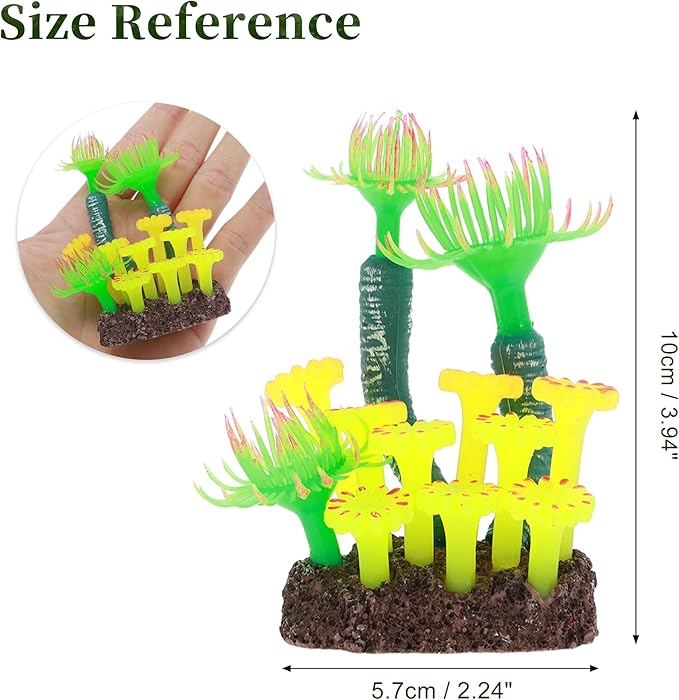 Aquarium Coral, Luminous Fish Tank Ornaments, Silicone Aquarium Plants, Fish Tank Coral, Fake Coral for Fish Landscape Decoration Aquarium Ornaments, Green Yellow