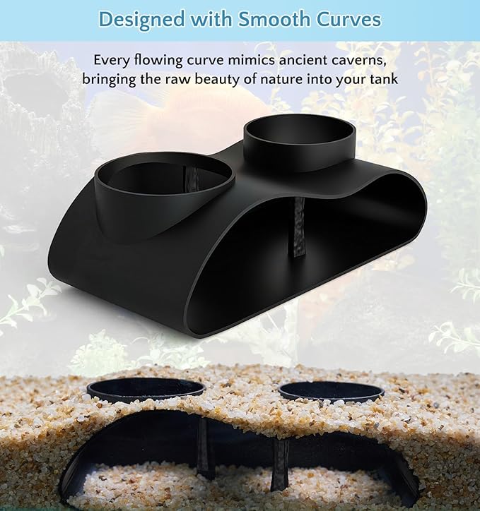 NUPICK Black Underground Aquarium Cave Tunnel, PETG 3D Printed Fish Tank Cave Hideout with Smooth Surface, Two-Hole Aquarium Tunnel, Fish Tank Decor for Bettas, Shrimp, Corys, Loaches, Guppie, Snails