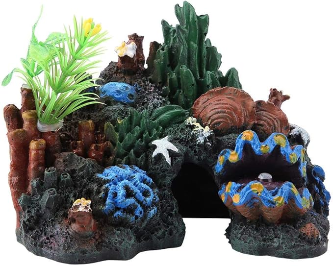 Aquarium CoralCave Decor Colorful Artificial Resin Cave Marine Fish Ornament Mountain View Landscape