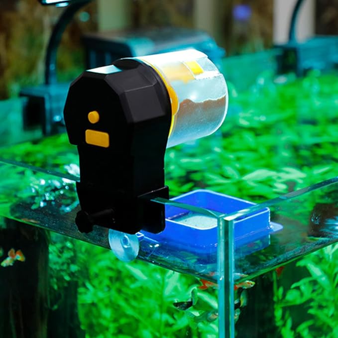 Automatic Fish Feeder for Aquarium Poison Proof and Precision Feeding Betta Vacation Feeder, USB Rechargeable Auto Fish Food Dispenser (Yellow)