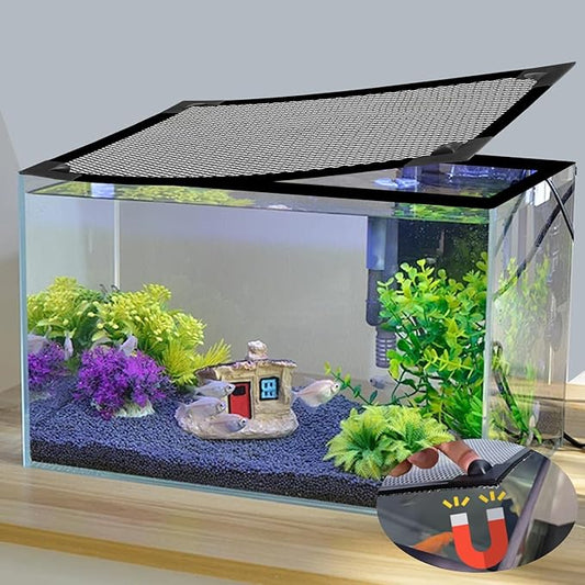 Magnetic Aquarium Cover Lid, DIY Fish Tank lid Anti-Jumping net Cover mesh Terrarium lid Aquarium Hood，Adjustable Size Fit Tank Size Max 35''X19''