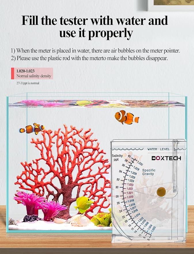 boxtech Aquarium Marine Test, Sea Saltwater Hydrometer, Reef Ocean Hydrometer Salinity Meter for Pool Aquarium Water Salinity Specific Gravity Test