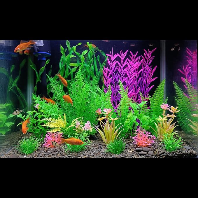 Aquarium Plants,Artificial Fish Tank Decorations Decor Plastic Plants Set 18 Pcs Landscaping Decorations Fish Tank Accessories,Small to Large,Tc1804