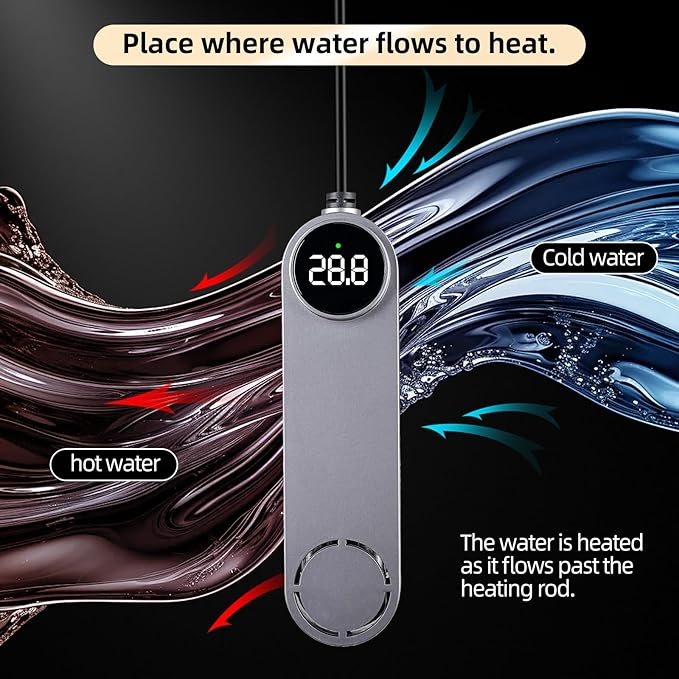 UPETTOOLS 50W Mini Aquarium Heater for 5-10 Gallon Tanks – Submersible Fish Tank Heater with Digital Display & External Temperature Controller, Adjustable 68°F-93°F, for Betta & Turtle Tanks，Shrimp