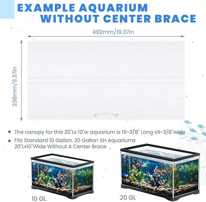 Sieral Aquarium Canopy Set Polycarbonate Greenhouse Panels 19.37 x 9.37 x 0.24 Inch for 10/20 Gallon Fish Tank Without Center Brace Aquariums Cover Fish Tank Lid, Clear