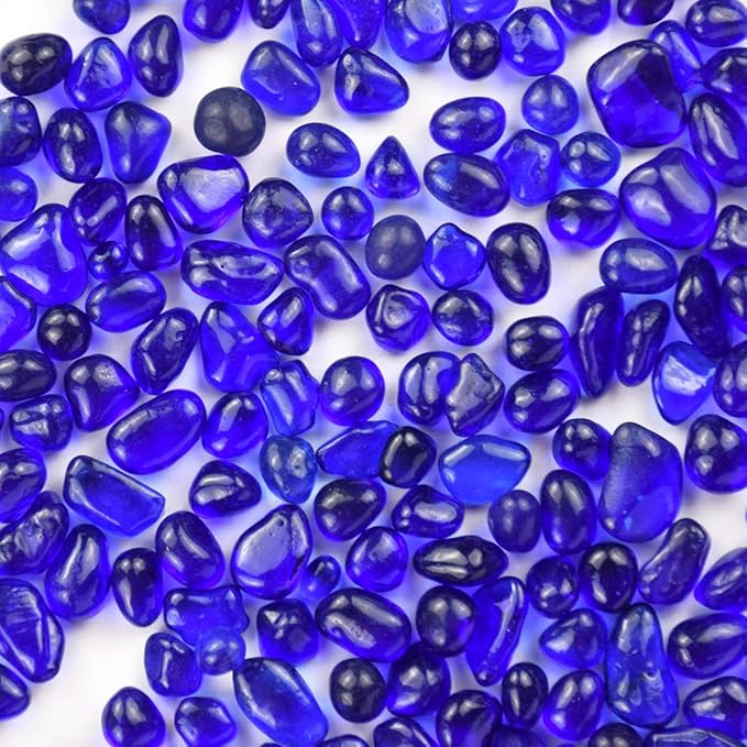 WAYBER Glass Stones, 1Lb/460g Irregular Sea Glass Pebbles Non-Toxic Artificial Gemstones for Gem Display/Vase Filler/Terrarium Flowerpot Aquarium Turtle Tank Decoration, Deep Blue