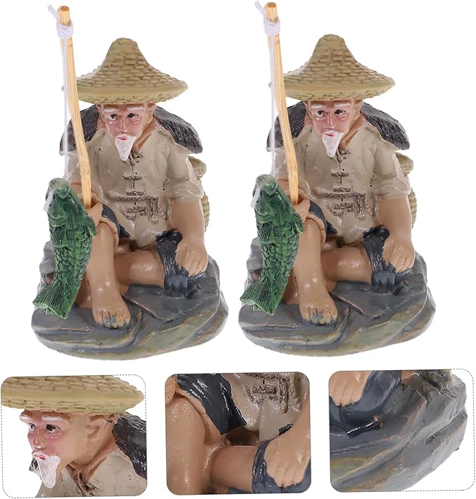 Zerodeko 2pcs Fisherman Figurines Decorative Ornaments for Aquarium and Garden Realistic Fishing Models for Sand Table and Flower Pot Decoration Safe for
