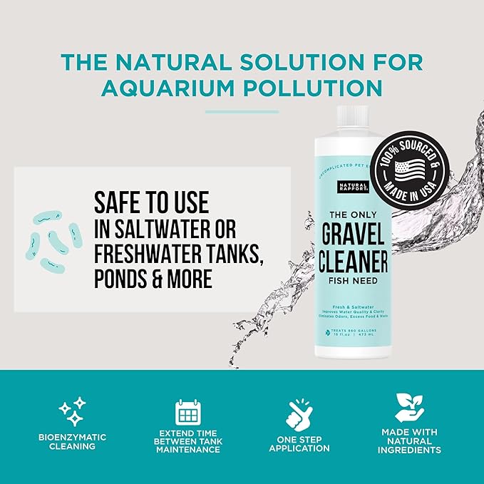 Aquarium Gravel Cleaner - Liquid Gravel Cleaner for Fish Tanks - Naturally Reduces Fish Waste, Ammonia, Nitrite & Odors - Freshwater & Saltwater - No Vacuum Needed - Treats 240 Gallons (4 fl oz)