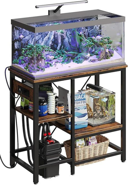 Bestier 20-29-37 Gallon Fish Tank Stand with Power Outlet, 30x13 Metal Aquarium Stand with Filter Storage, 6-Leg Reptile Tank Stand with 3-Tier Adjustable Storage Shelves, 400LBS Capacity