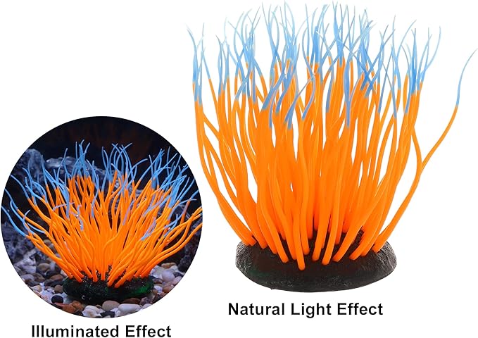 VOCOSTE Soft Silicone Glowing Aquarium Simulation Coral 4.33", Fluorescence Floating Aquatic Artificial Coral for Fish Tank Decoration, Orange