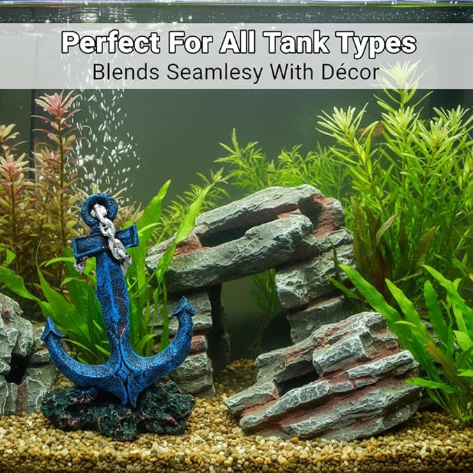 J-star Aquarium Anchor Decor, Realistic Ship Anchor Ornament for Fish Tank, Resin Underwater Decoration for Freshwater & Saltwater