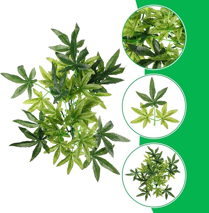 Aquarium Reptile Plants Artificial Plastic Leaves Hanging Silk Terrarium Plant with Suction Cups,Simulation Landscape Decorations for Bearded Dragons,Lizards,Geckos,Snake