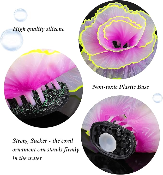 Glowing Fish Tank Decorations Glow Aquarium Decor Coral Ornaments, 2pcs Silicone Flower Plants and 10pcs Colourful Sea Shells/Luminous Stone Glow in The Dark for Aquarium Decoration