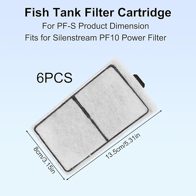 lasuroa 6pcs Carbon Filter Cartridges Compatible with Top Fin PF-S, 5.3X3.1 Inch Fish Tank Filter Cartridge Replacement for Aquarium Water Filtration
