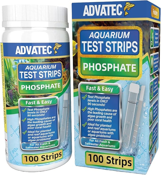 Phosphate Test Strips for Freshwater & Saltwater Fish Tank - Testing Strips for Fresh & Salt Water Aquarium - Lab Grade Water Tester Kit - 100 Count