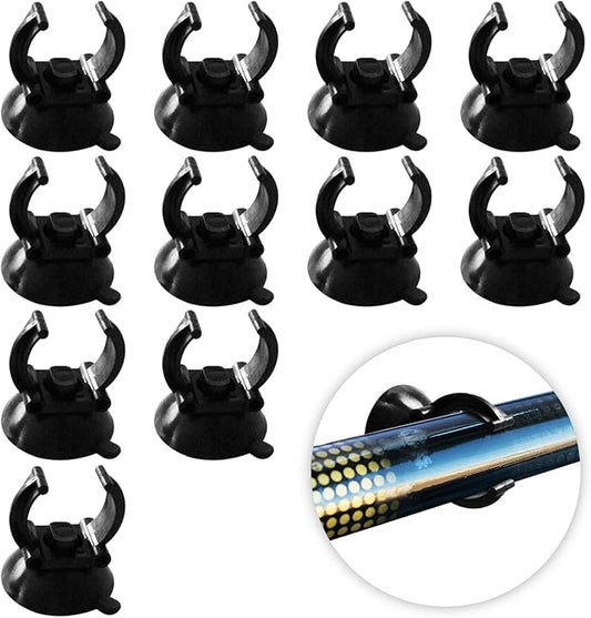 JOR 12 Pack Aquarium Suction Cups with Clips for Aquariums Thermometer, Black Silicone Clamps for Heater Rain Bars, and Oxygen Tubes, 1” Diameter Clip, Holds Standard 1” Heater