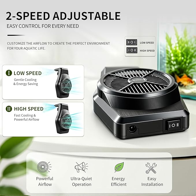 UPETTOOLS Fish Tank Chillers Fan, Aquarium Cooling Fan Cold Wind Chiller for Shrimp Coral Tropical and Sea Fish Tank（7-15 Gallon）